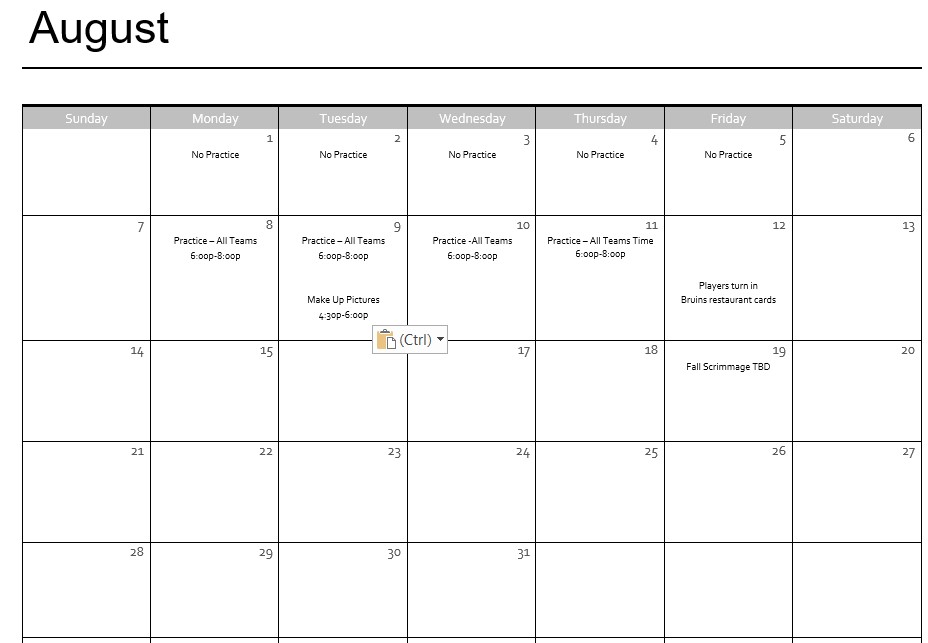 August calendar August calendar